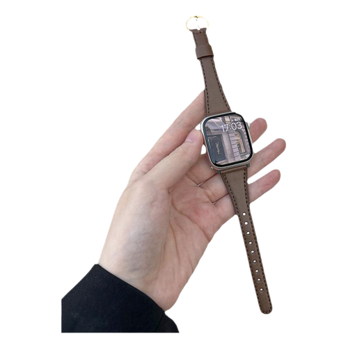 适用applewatchS11/10秋冬新款表带9小蛮腰羊皮高级柔软真皮表带苹果手表表带iwatch8/7/6/5/SE女美拉德简约