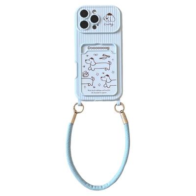 条纹可爱腊肠狗卡包苹果手机壳女