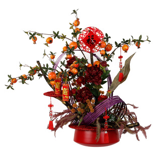 晶华造花新年大型桌面花艺摆件春节花艺红色喜庆元旦氛围场景布置