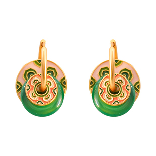 A绿玛瑙铜钱耳环国风新中式珐琅耳饰旗袍配饰大脸适合春天的耳钉