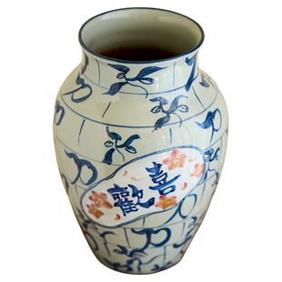 景德镇手绘釉下彩青花刀字纹百合 绣球 桃花大花瓶不漏水可养鲜花