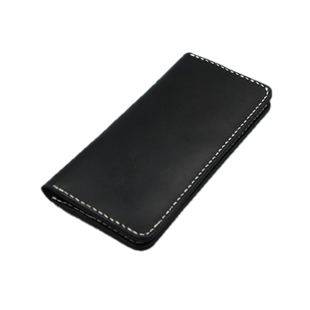 手工皮具 手缝 升级版 植鞣头层牛皮 黑色简约多卡位长款钱包 夹