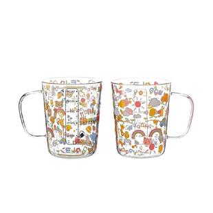 川岛屋儿童水杯高硼硅家用玻璃杯子耐高温刻度牛奶杯微波炉可加热