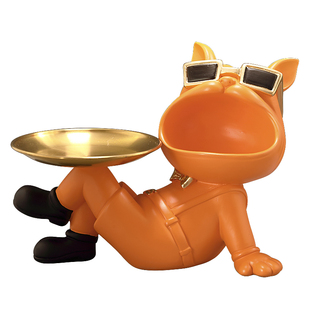 进门口玄关放钥匙网红摆件入户鞋柜置物收纳托盘轻奢客厅狗装饰品