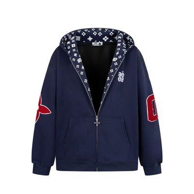 美式印花开衫连帽卫衣外套