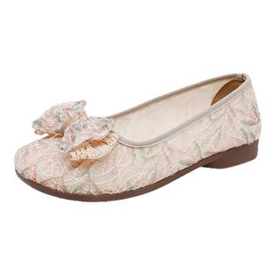 老北京布鞋女鞋春秋单鞋豆豆鞋工作鞋时尚软底防滑中年鞋子妈妈鞋