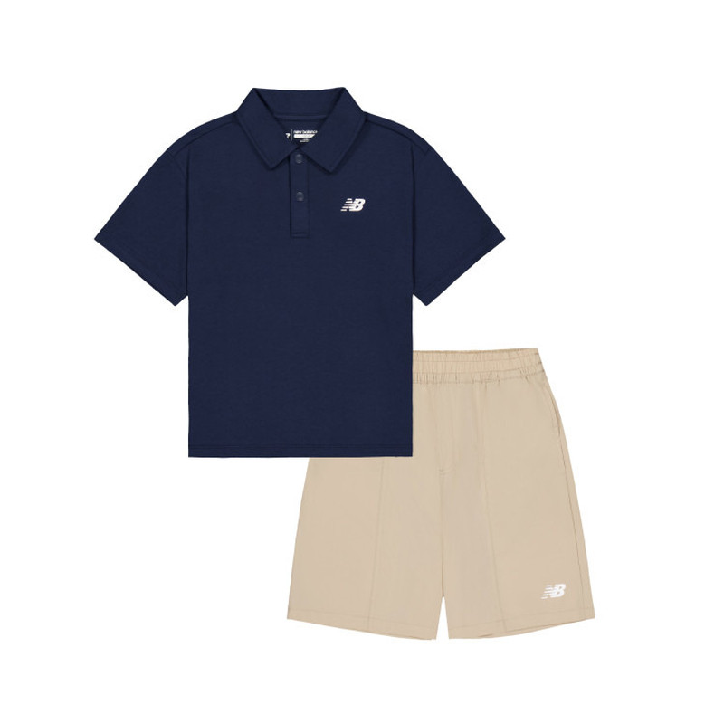Newbalance nb官方童装 4-14岁男女童夏季新品POLO领T恤短裤套装