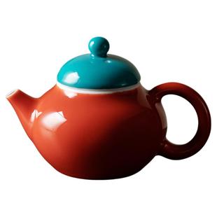 归舟故宫红湖蓝小圆壶陶瓷功夫茶具带过滤泡茶壶一人饮专用泡茶器
