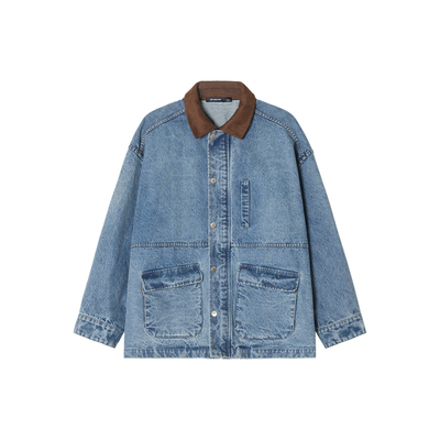 【UNVESNO专场】Unvesno(UN)手工马骝洗水麂皮领怀旧牛仔外套夹克