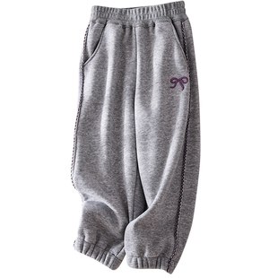 蔚未来女童加绒裤子秋冬2025新款洋气长裤儿童加厚一体绒花边卫裤