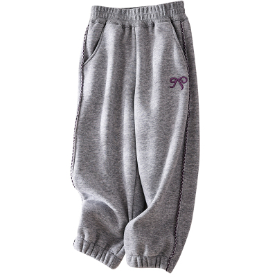 蔚未来女童加绒裤子加厚花边卫裤