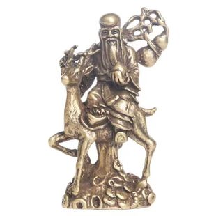 纯黄铜南极仙翁桌面摆件福禄骑鹿寿星佛像客厅纯铜小摆件纳福摆饰