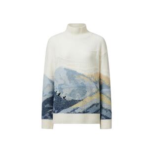 【100%羊绒】VGRASS全羊绒罗纹高领针织衫女冬季新款风景画套头衫