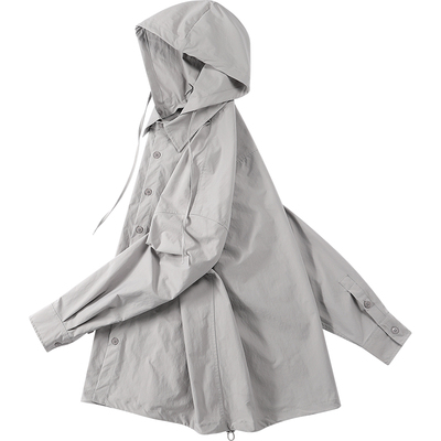 日系复古连帽翻领长袖阔版衬衫