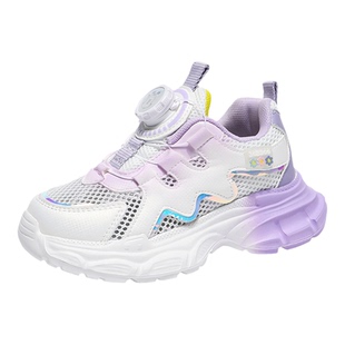 巴布豆童鞋女童旋转扣运动鞋2026夏季新款透气儿童单网时尚老爹鞋