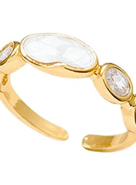 甜美气质白色滴釉锆石戒指女韩系个性时尚百搭网红同款开口指环