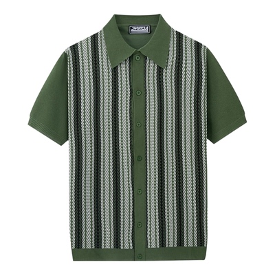 2026夏季新款男士条纹拼色短袖针织衫大码休闲polo衫 Men T-shirt
