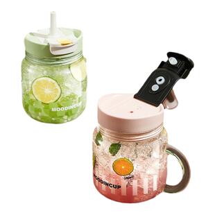 物生物玻璃吸管杯女生办公室高颜值水杯泡茶大容量新款喝水杯子