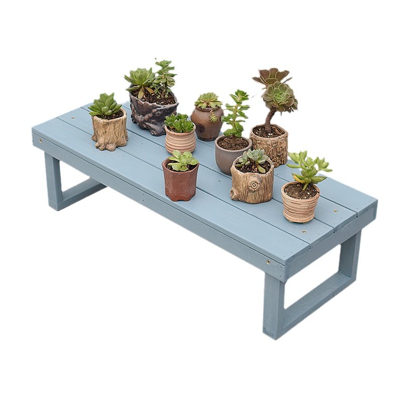 阳台实木花架复古蓝色窗台飘窗一层多肉架户外室内防水双层置物架