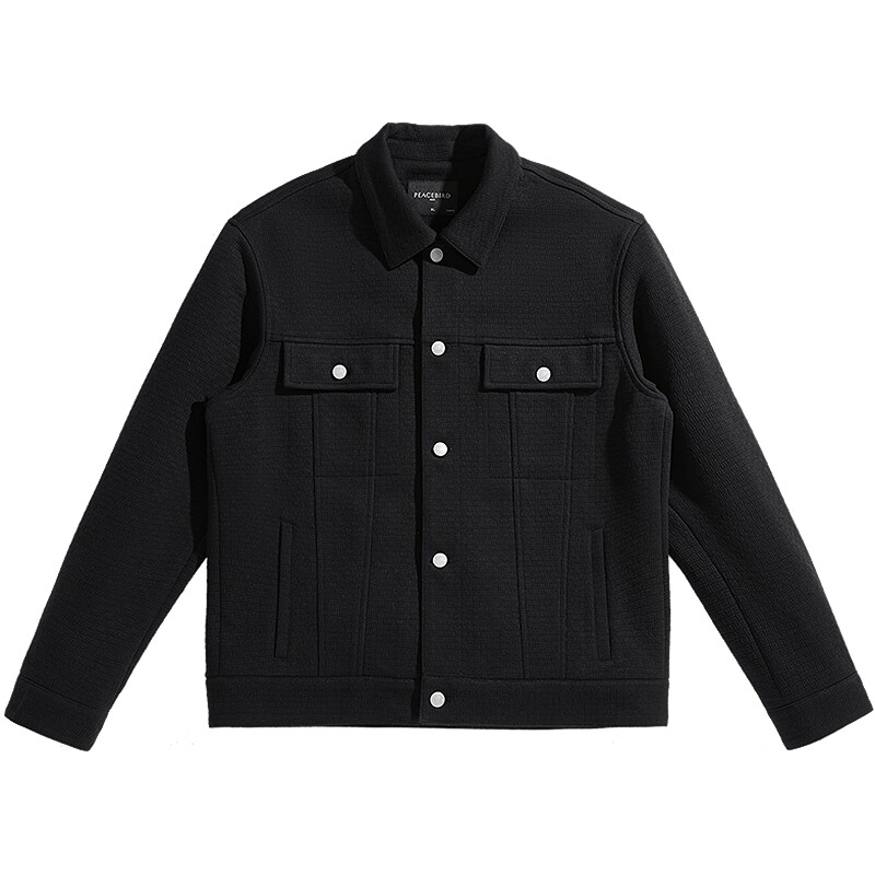 太平鸟男装肌理感夹克外套翻领休闲茄克韩版时尚短款通勤外套