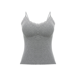 蕾丝纯棉吊带背心女保暖内衣带胸垫一体秋冬内搭可外穿打底衫上衣