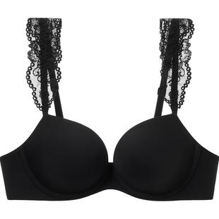 好奇蜜斯无痕内衣女小胸聚拢显大夏性感防下垂文胸罩套装黑不空杯