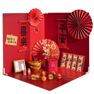 2026新年拍摄道具装饰摆拍国潮喜庆主题背景布产品布景拍照美食首饰美妆珠宝跨年博主直播场景布置背景板