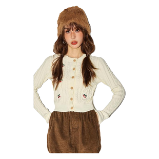 CLOUDSEASON樱桃针织开衫外套女新款春秋百搭法式小个子短款上衣