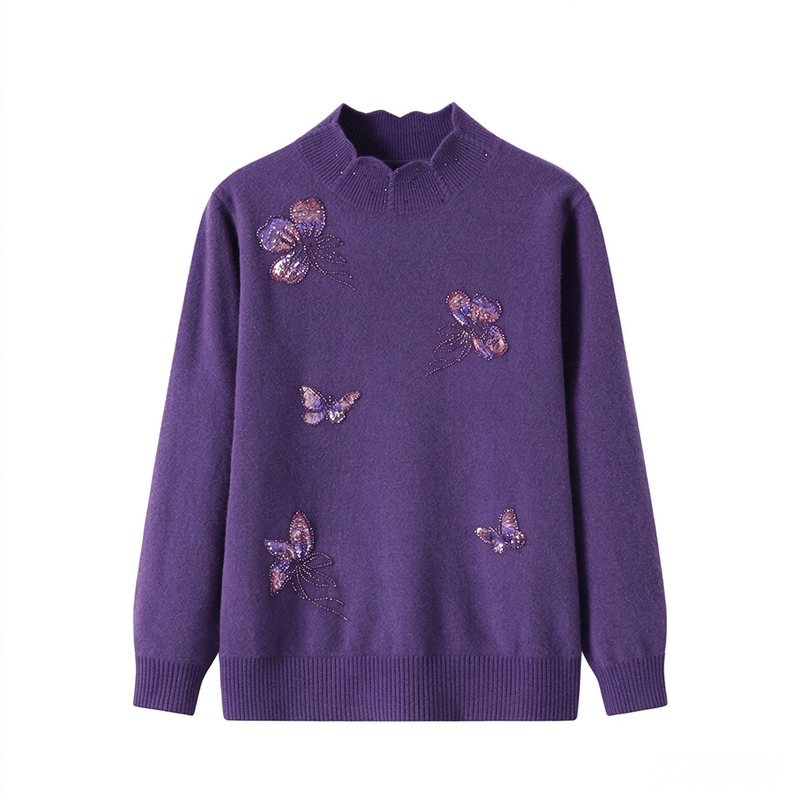 纯羊毛半高领妈妈毛衣秋冬加厚