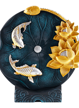 荷韵新中式荷花禅意莲花锦鲤鱼戏莲叶间玄关酒柜博古架装饰品摆件