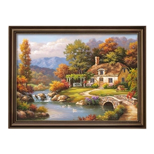 纯手绘油画客厅挂画美式风景画餐厅装饰画轻奢高级感欧式大气壁画