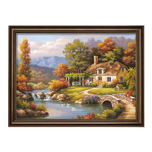 纯手绘油画客厅挂画美式风景画餐厅装饰画轻奢高级感欧式大气壁画