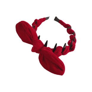 气质红色丝绒蝴蝶结带齿发箍女复古圣诞新年头饰洗脸日常外戴头箍