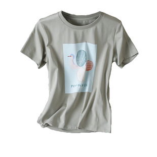 夏日心头爱~温柔色印花植绒字母显瘦小直筒棉+莱赛尔短袖T恤上衣