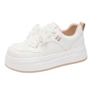 康龙女鞋2025秋季板鞋仙女风小白鞋珍珠蝴蝶结增高休闲鞋门店发货