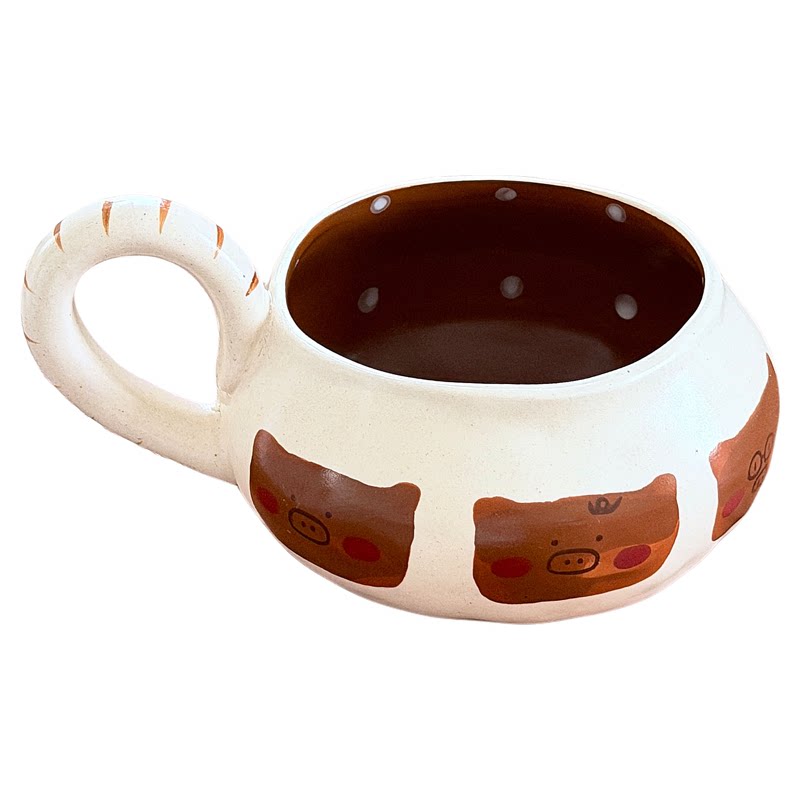 卡通可爱动物小猪把杯燕麦杯水杯