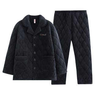 芬腾男士睡衣冬季珊瑚绒三层夹棉抗静电可外穿柔软舒适居家服套装