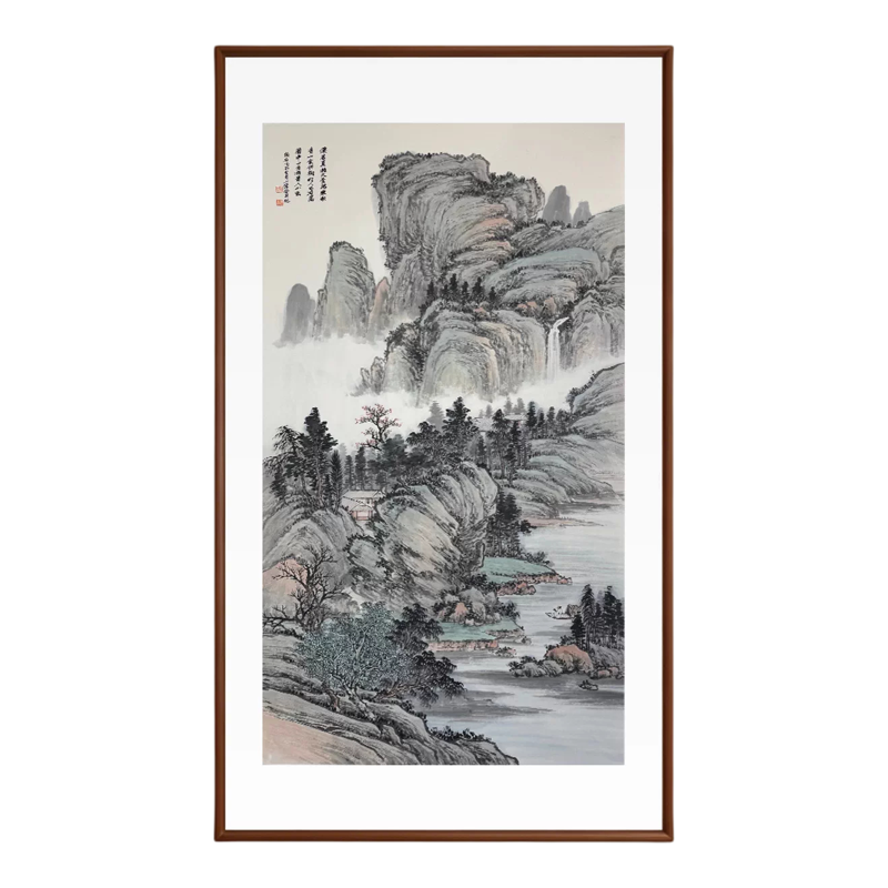 新中式手绘山水客厅玄关挂画
