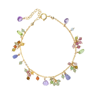 莫奈花园丨三合一草原创天然碧玺紫水晶坦桑石美国14K包金手链