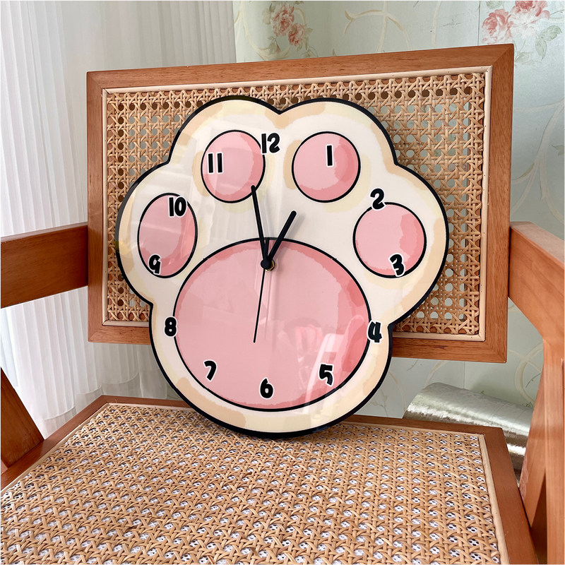 卡通创意可爱猫咪爪子装饰挂墙钟表儿童房猫咖宠物店静音挂钟时钟