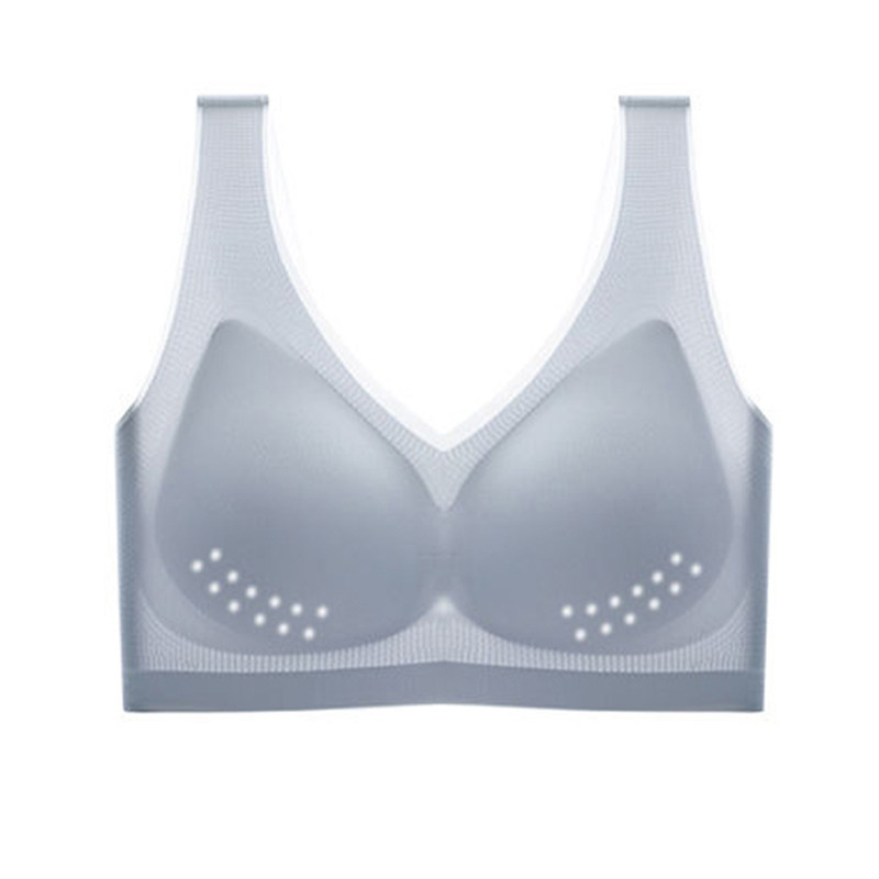 乳胶无痕内衣大胸显小夏季超薄透气美背一片背心式无钢圈运动文胸
