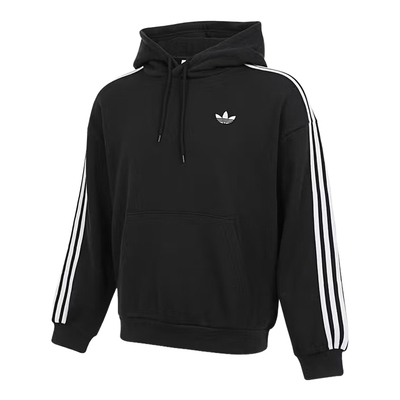 adidas阿迪达斯三叶草黑色基础款套头衫春男三条纹连帽卫衣KG3903