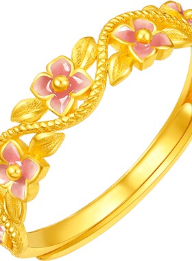 周六福黄金计价5G足金戒指温柔浪漫花间絮语女戒田园系列节日礼物