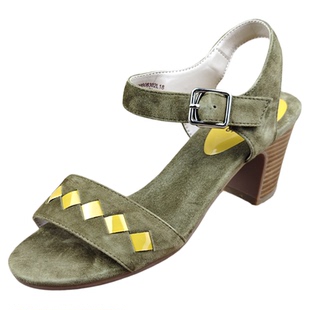 品牌撤柜断码清仓女鞋真皮粗跟时装凉鞋羊皮一字带女凉鞋高跟凉鞋