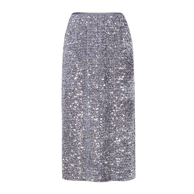 婉甸2025年冬季新品灰色珠片亮片绣长裙中H型半身裙1244K02JN1