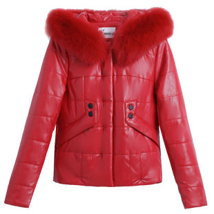 海宁皮衣女短款2025新款真狐狸毛领加绒加厚pu皮棉服连帽皮草外套