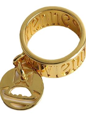 复古梵文字母戒指金属吊牌食指环