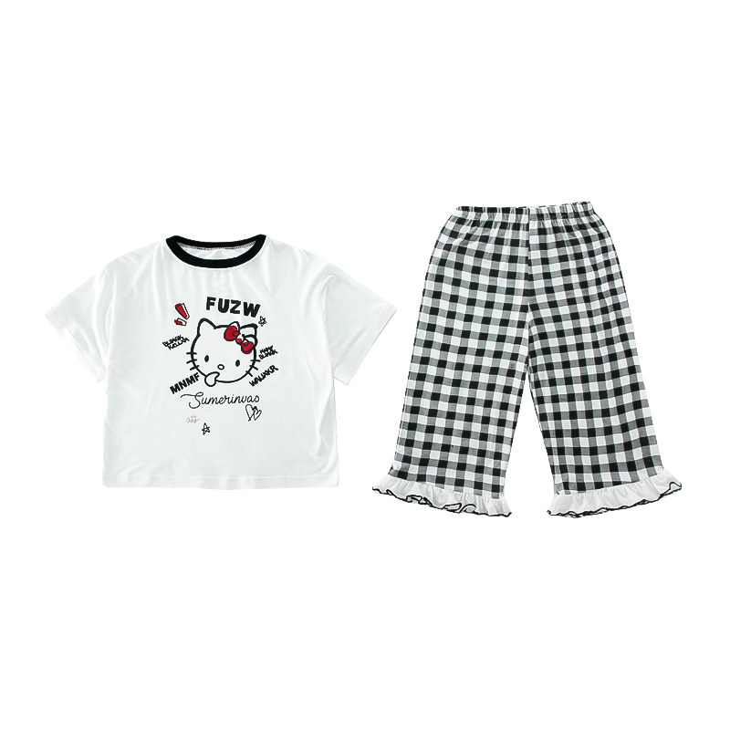 女童夏季卡通格子家居服两件套