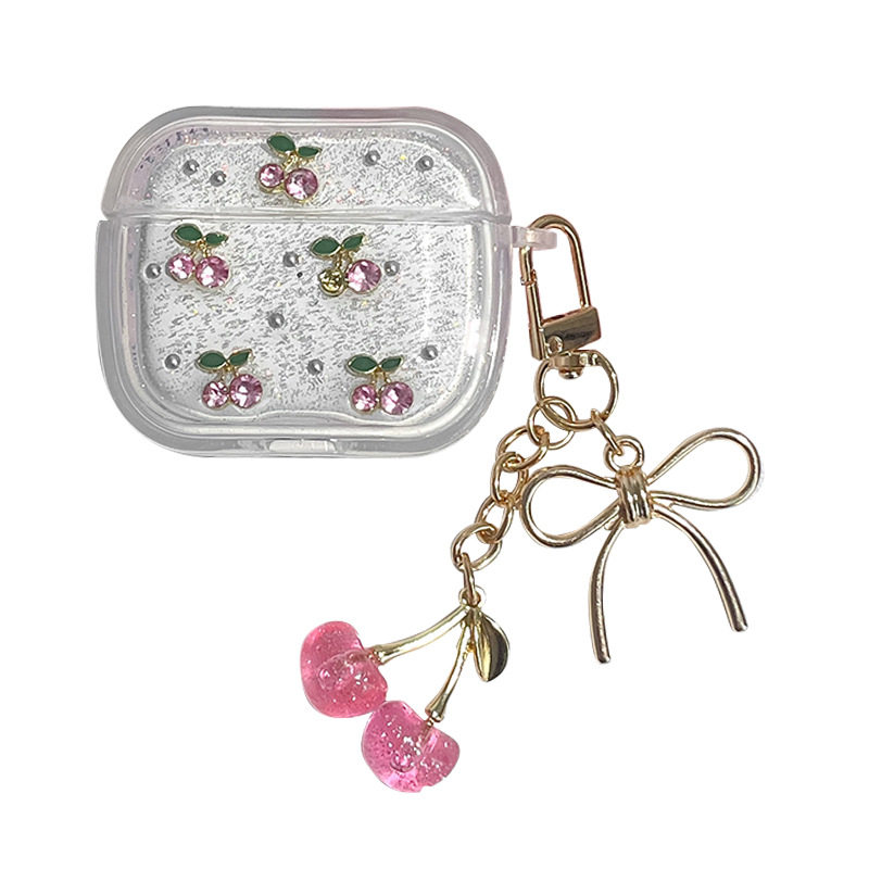 银珠闪粉小清新樱桃蓝牙耳机保护套适用苹果Airpodspro3日系女款Airpods1/2代领结吊坠Airpods4代耳机壳防摔
