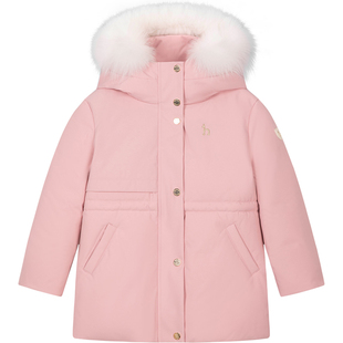 hazzys哈吉斯童装女童中长款羽绒服2025冬新三防高充绒保暖厚外套